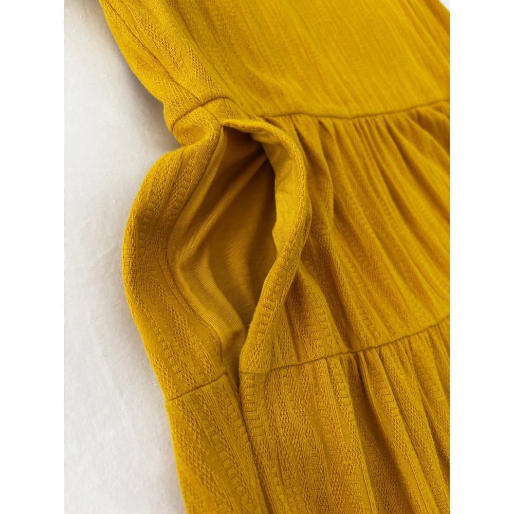 Maeve Anthropologie Mustard Yellow Tiered Maxi Dress Textured Knit — Size Medium - Picture 4 of 14